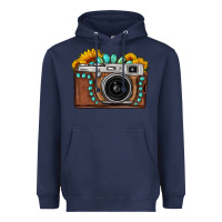 Navy Sunflower Gemstone Vintage Camera Heavyweight Hoodie - FaDigitalArtStudio
