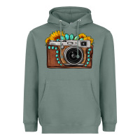 Sage Sunflower Gemstone Vintage Camera Heavyweight Hoodie - FaDigitalArtStudio