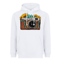 White Sunflower Gemstone Vintage Camera Heavyweight Hoodie - FaDigitalArtStudio