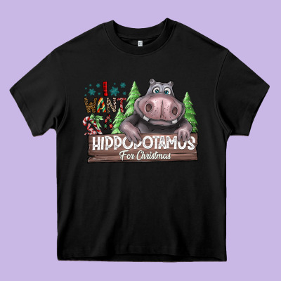 I Want A Hippopotamus For Christmas Heavy Core Tee Designed By Cowhidedigitalart