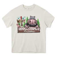 Cream I Want a Hippopotamus for Christmas Heavy Core Tee - CowhideDigitalArt