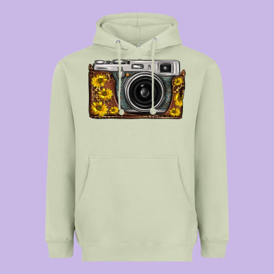 Sunflower Leopard Vintage Camera Heavyweight Hoodie Designed By Fadigitalartstudio