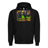 Black black angus cattle and bull in barnyard Zipper Hoodie - RanaPortraitStore