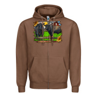 Chestnut black angus cattle and bull in barnyard Zipper Hoodie - RanaPortraitStore