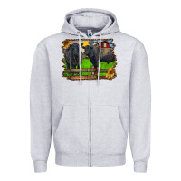 Heather Grey black angus cattle and bull in barnyard Zipper Hoodie - RanaPortraitStore