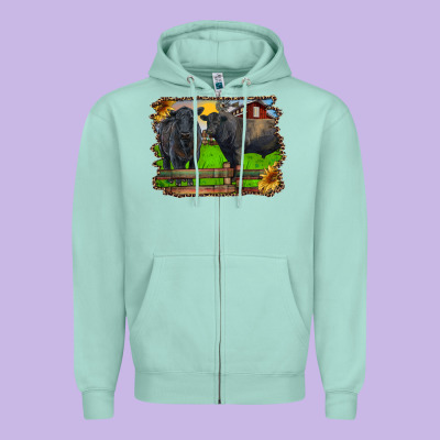 Black Angus Cattle And Bull In Barnyard Zipper Hoodie Designed By Ranaportraitstore