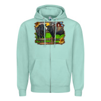 Seafoam black angus cattle and bull in barnyard Zipper Hoodie - RanaPortraitStore
