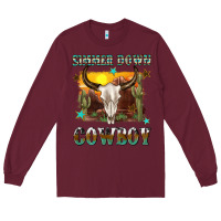 Burgundy simmer down cowboy Long Sleeve Tee - texasbilliewilder
