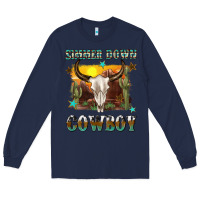 Navy simmer down cowboy Long Sleeve Tee - texasbilliewilder