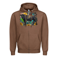 Chestnut black angus bull with aztec and farm background Zipper Hoodie - RanaPortraitStore