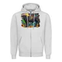 Dove Grey black angus bull with aztec and farm background Zipper Hoodie - RanaPortraitStore