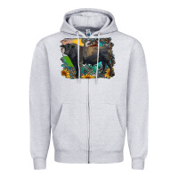 Heather Grey black angus bull with aztec and farm background Zipper Hoodie - RanaPortraitStore