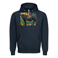 Navy black angus bull with aztec and farm background Zipper Hoodie - RanaPortraitStore