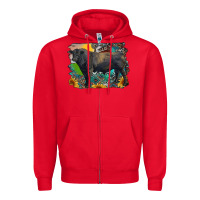 Red black angus bull with aztec and farm background Zipper Hoodie - RanaPortraitStore