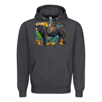 Smoke black angus bull with aztec and farm background Zipper Hoodie - RanaPortraitStore