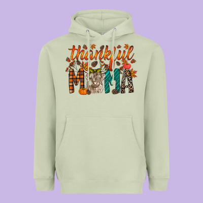 Thankful Mama Highland Cow Heavyweight Hoodie Designed By Racoondesign