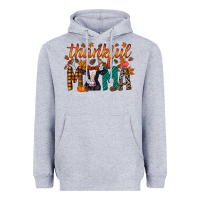 Heather Grey thankful mama holstein cow Heavyweight Hoodie - RacoonDesign
