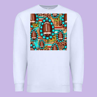 Football Leopard Turquoise Gemstone Sunflower Seamless Pattern Premium Sweatshirt Designed By Jahusdesignshop