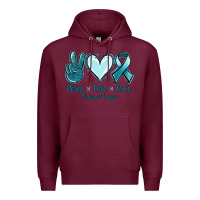 Burgundy Peace Love Cure Ovarian Cancer Premium Hoodie - Jasminsmagicworld