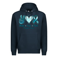 Navy Peace Love Cure Ovarian Cancer Premium Hoodie - Jasminsmagicworld