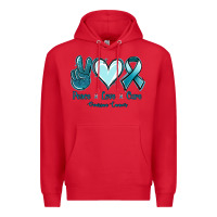Red Peace Love Cure Ovarian Cancer Premium Hoodie - Jasminsmagicworld
