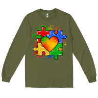Army Green autism puzzle pieces heart Long Sleeve Tee - Zillion Design Studio