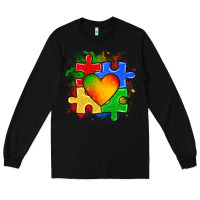 Black autism puzzle pieces heart Long Sleeve Tee - Zillion Design Studio