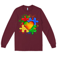 Burgundy autism puzzle pieces heart Long Sleeve Tee - Zillion Design Studio