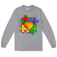 Heather Grey autism puzzle pieces heart Long Sleeve Tee - Zillion Design Studio
