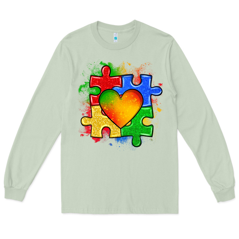 Autism Puzzle Pieces Heart Long Sleeve Tee by Zillion Design Studio | Teevron