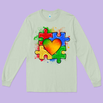 Autism Puzzle Pieces Heart Long Sleeve Tee Designed By Zillion Design Studio