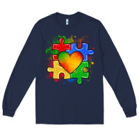 Navy autism puzzle pieces heart Long Sleeve Tee - Zillion Design Studio