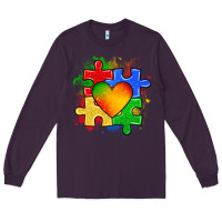 Plum autism puzzle pieces heart Long Sleeve Tee - Zillion Design Studio