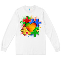White autism puzzle pieces heart Long Sleeve Tee - Zillion Design Studio