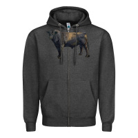 Charcoal Heather black angus bull Zipper Hoodie - RanaPortraitStore
