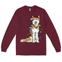 Burgundy Husky Christmas Lights Long Sleeve Tee - RanaPortraitStore
