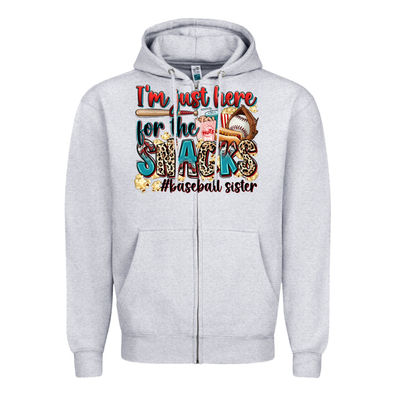 I'm Just Here For The Snacks #baseball Sister Zipper Hoodie by Zillion Design Studio | Teevron