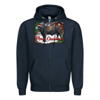 Navy merry Christmas black angus bull and farm Zipper Hoodie - RanaPortraitStore