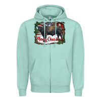 Seafoam merry Christmas black angus bull and farm Zipper Hoodie - RanaPortraitStore