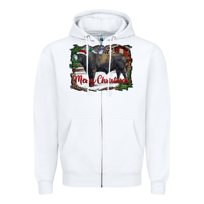 Merry Christmas Black Angus Bull And Farm Zipper Hoodie by RanaPortraitStore | Teevron