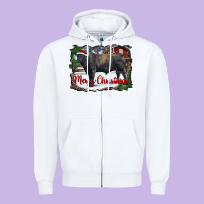 Merry Christmas Black Angus Bull And Farm Zipper Hoodie Designed By Ranaportraitstore