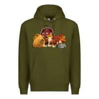 Army Green Red Barn Farm Animals Premium Hoodie - Jasminsmagicworld