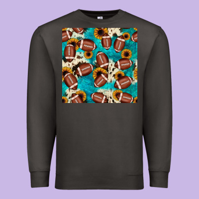 Football Turquoise Cowhide Sunflower Seamless Pattern Premium Sweatshirt Designed By Jahusdesignshop