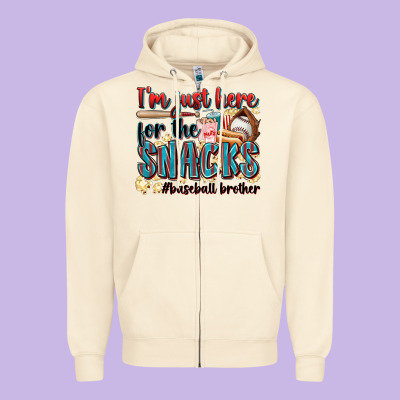 I'm Just Here For The Snacks #baseball Brother Zipper Hoodie Designed By Zillion Design Studio