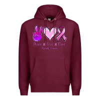 Burgundy Peace Love Cure Breast Cancer Premium Hoodie - Jasminsmagicworld