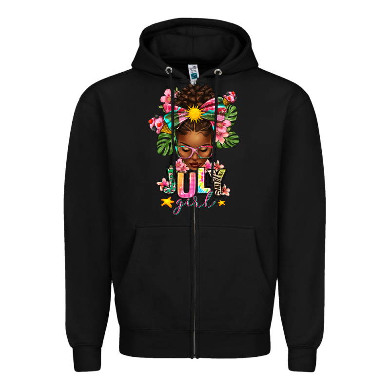 July Girl Afro Woman Summer Zipper Hoodie by texasbilliewilder | Teevron