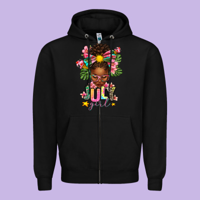 July Girl Afro Woman Summer Zipper Hoodie Designed By Texasbilliewilder