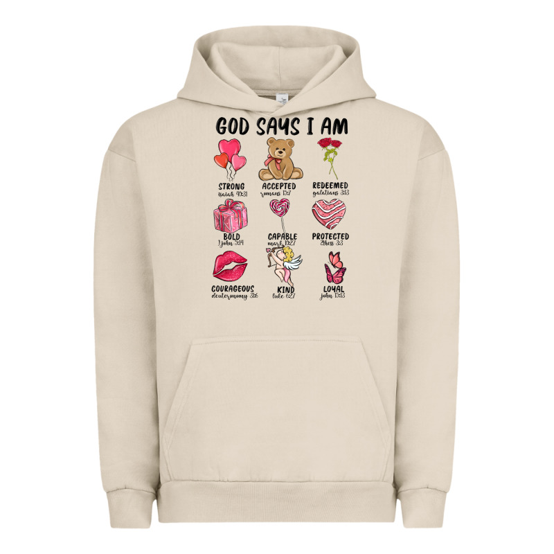 God Says I Am Valentine's Day Urban Hoodie by MaliasSmallBusiness | Teevron