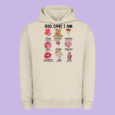 God Says I Am Valentine's Day Urban Hoodie Designed By Maliassmallbusiness