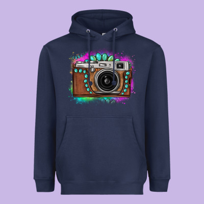Tie Dye Gemstone Vintage Camera Heavyweight Hoodie Designed By Fadigitalartstudio